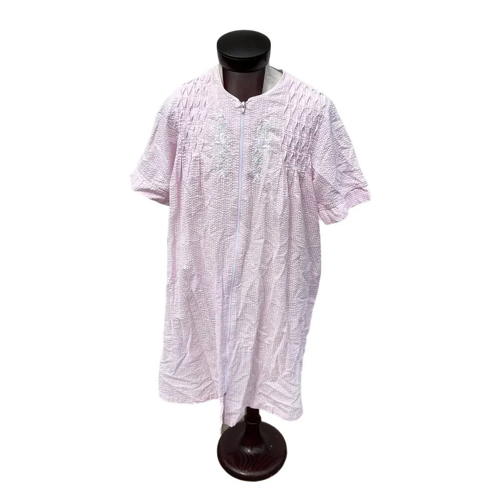 Miss Elaine Womens Zip Front Pink Housecoat Robe‎ Dressing Gown Plus Size 1X